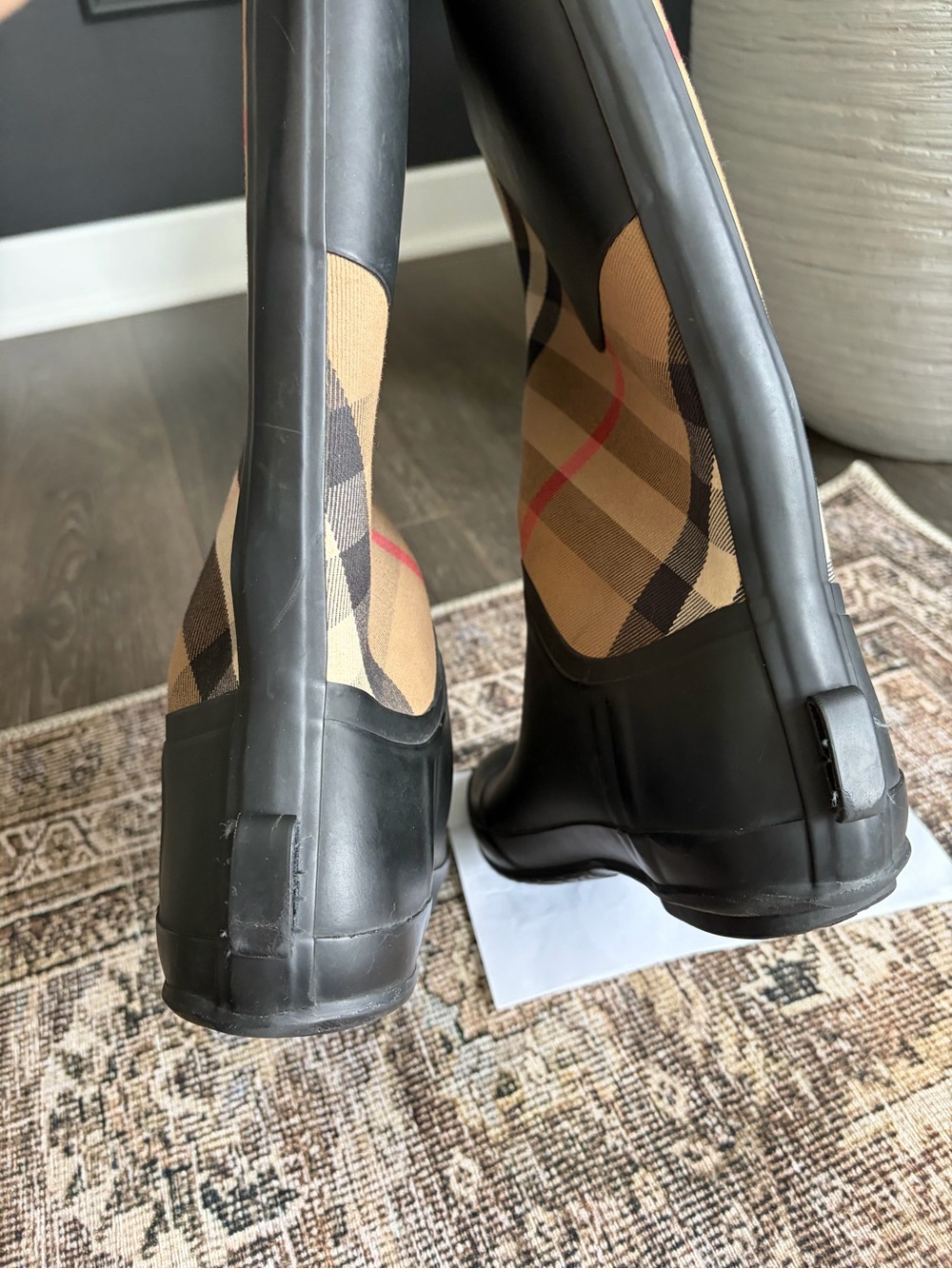 Burberry Classic Plaid Tall Rain Boots - Black & Beige - Picture 6 of 8